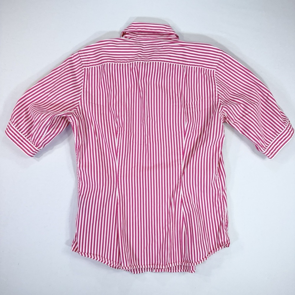 Ralph Lauren Sport Shirt Women 10 Pink White Stripe Elbow Sleeve Pony Preppy EUC - Picture 5 of 9
